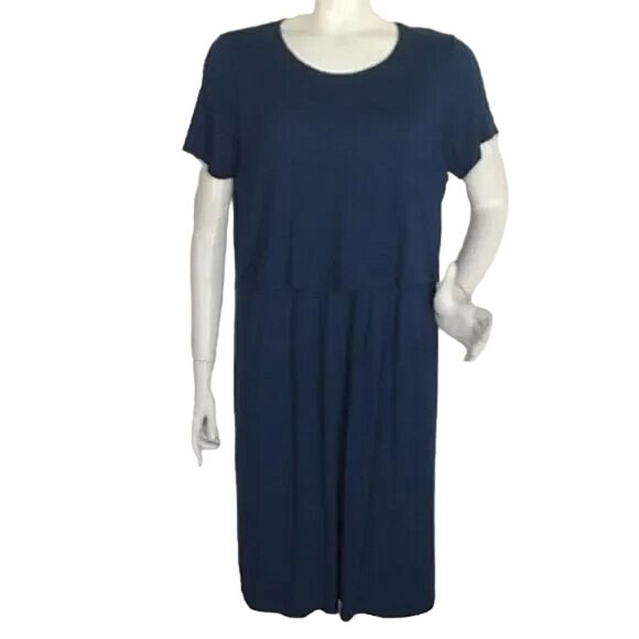 J.JILL Jersey Dress, L, Blue, Layered/Top, Button Back, Short sleeves, Pockets - Picture 1 of 13